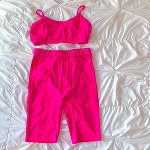 Fashion Nova Neon Pink 2pc Bike Short Set